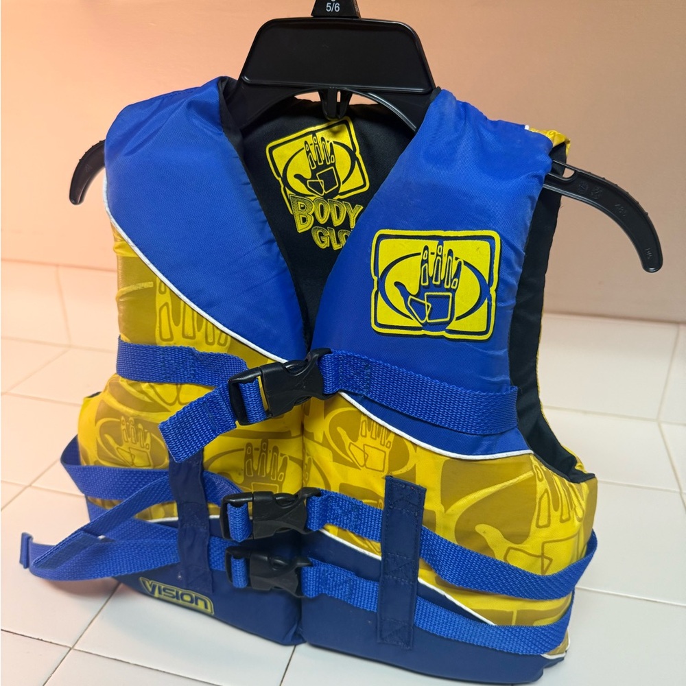 VGUC Youth Body Glove Vision Blue and Yellow Life Jacket fits 50-90 lbs